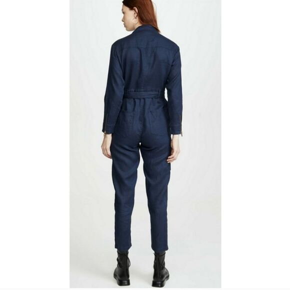 WeWoreWhat Utility Jumpsuit Linen Long Sleeve Gold Zip Collared Blue Size XL - Picture 4 of 12